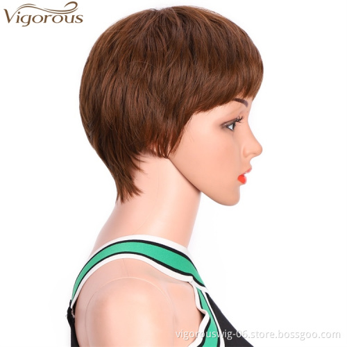 Vigorous Short Honey Brown Pixie Cut Hair Natural Synthetic Wigs for Black Women Heat Resistant  Women's Fashion Wig